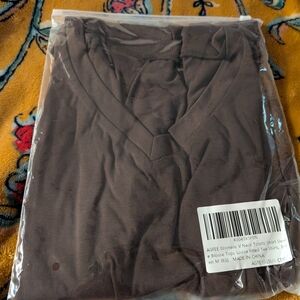Brown V-Neck Short Sleeve Top